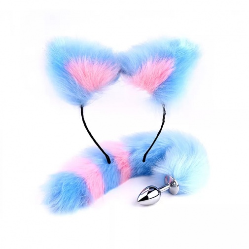 MT - Tail Plug w Ears, Collar & Clamps - Pink/Blue photo
