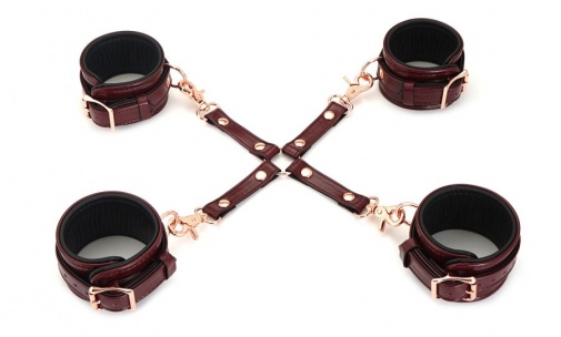 Liebe Seele - 4-Way Leather Hogtie w Clips - Wine Red photo
