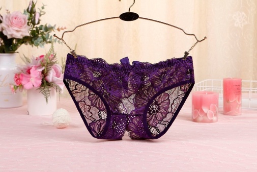SB - Crotchless Lace Panties - Purple photo