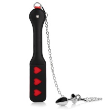 Ouch - Hearts Paddle w Metal Anal Plug - Black photo