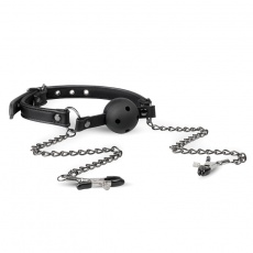 Easytoys - Open Ball Gag w Nipple Clamps - Black photo