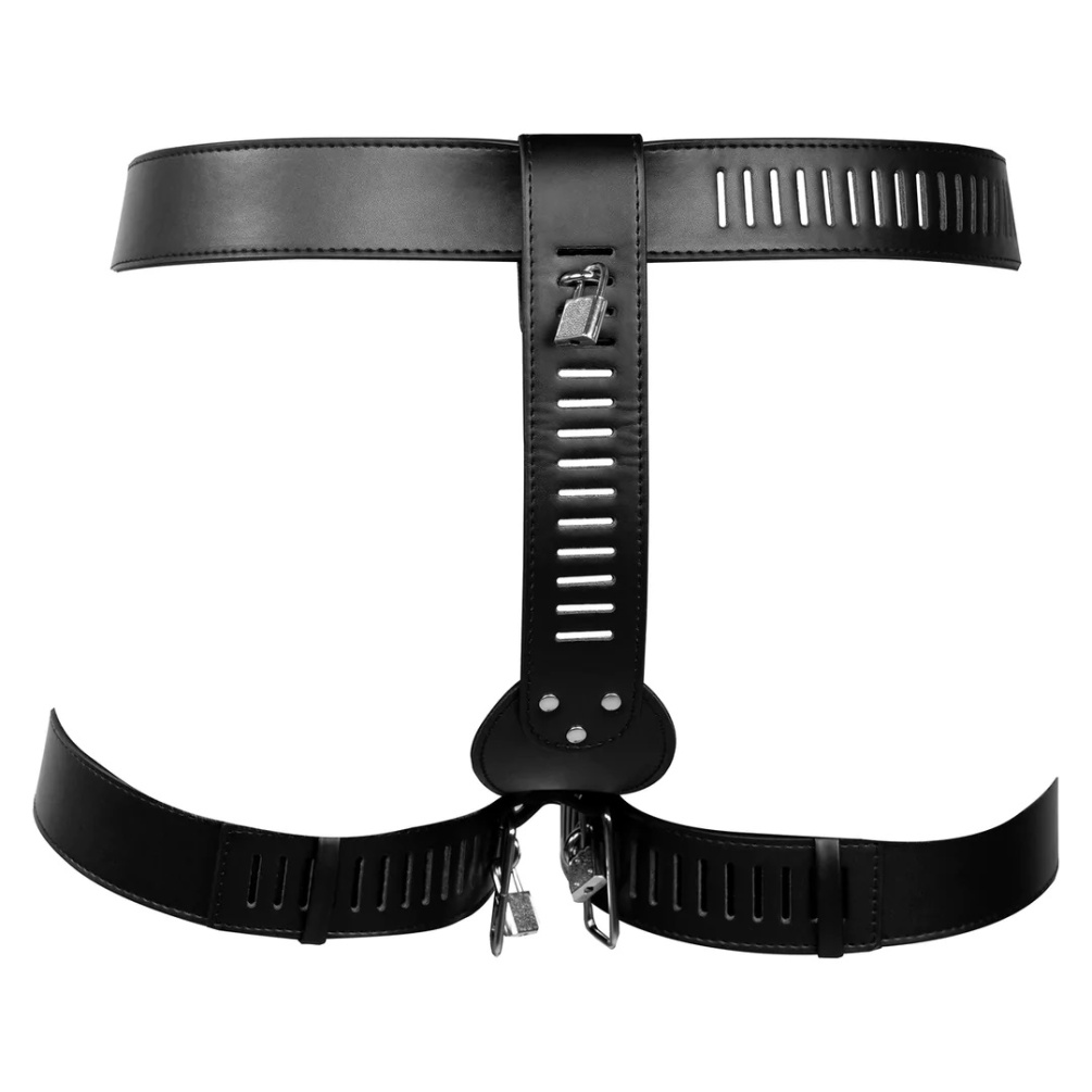 Lock it up! The OUCH! Xtreme Female Chastity Belt with Leg R... Ouch - Xtreme Female Chastity Belt w Leg Restraint - Black photo-2