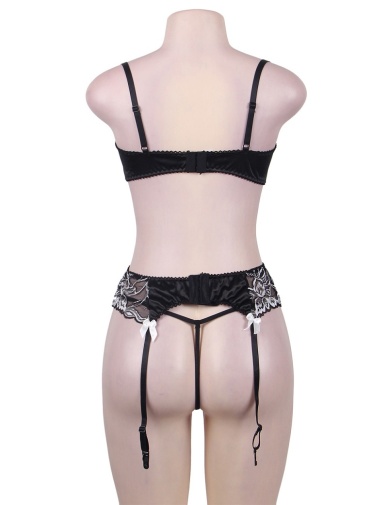 Ohyeah - Open Bra Set w Garter Panty - Black - M photo