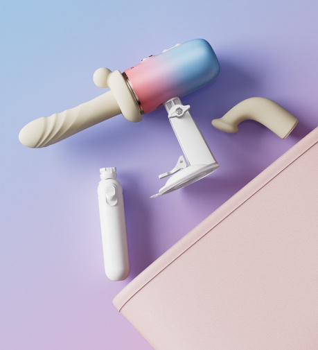 Lovense - Spinel 可APP控推撞抽插加热式按摩棒手持/吸啜底盘 - 粉红色配蓝色 照片