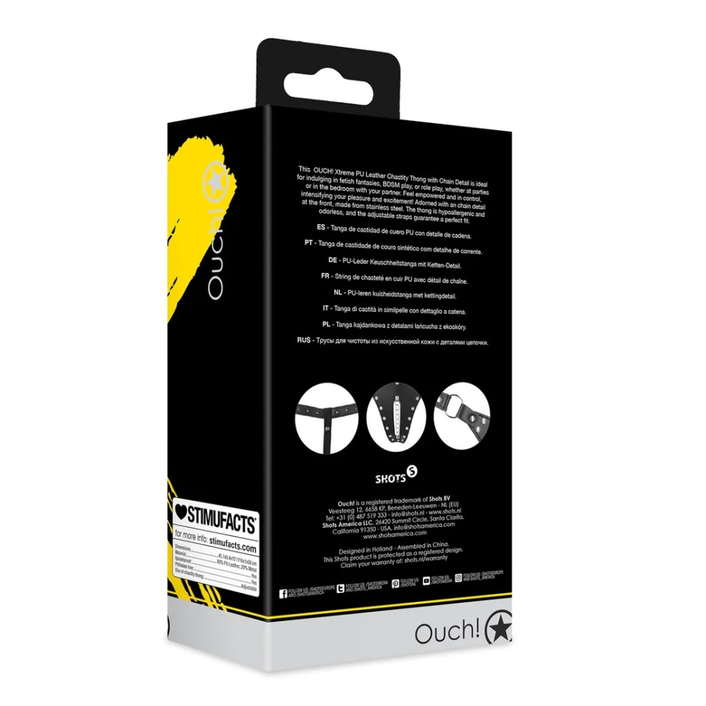 This OUCH! Xtreme PU Leather Chastity Thong with Chain Detai... Ouch - Xtreme Chastity Thong w Chain - Black photo-7