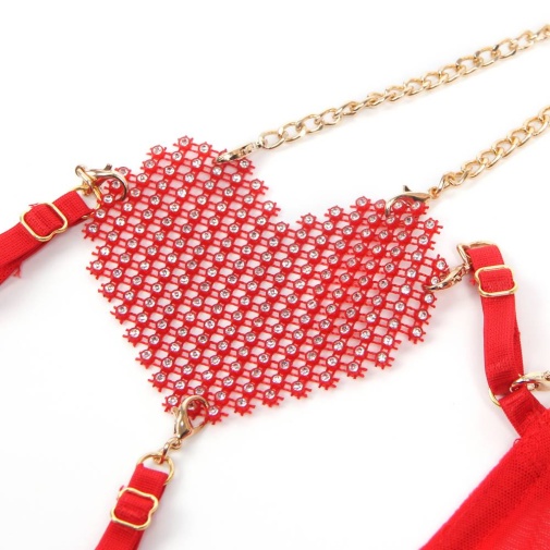 Ohyeah - Chain Heart Mesh Bra Set - Red - M photo