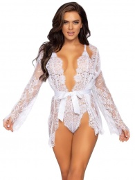 Leg Avenue - Love Affair Robe & Teddy Set - White - L photo