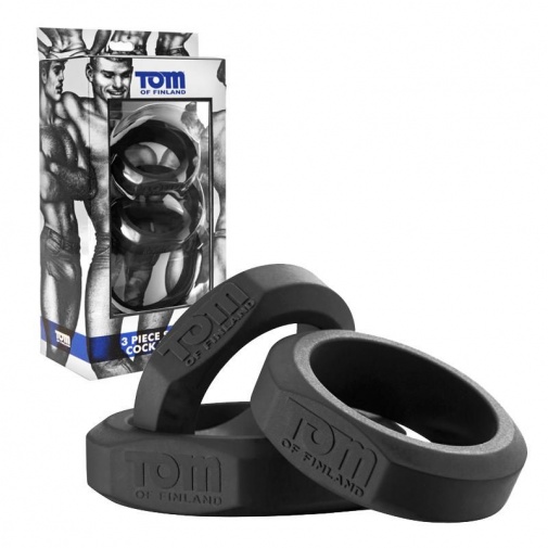 TOF - 3 Piece Silicone Cock Ring Set - Black photo