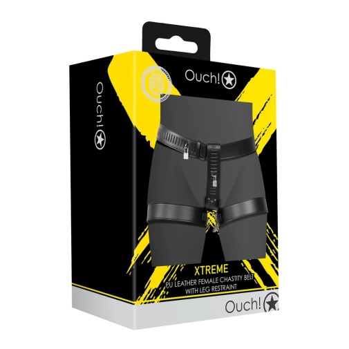 Ouch - Xtreme Female Chastity Belt w Leg Restraint - Black photo