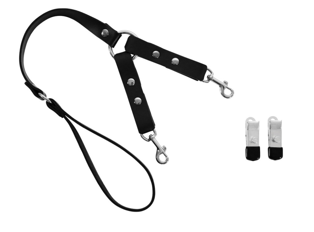 Leash made of sturdy leather with carabiners and removable a... XX-Dreamstoys - O-Ring Multi Leash - Black photo-2