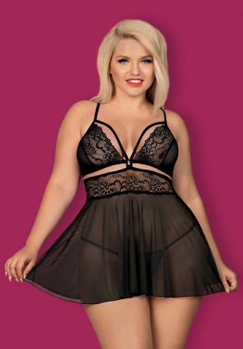 Obsessive - 838-BAB-1 Babydoll & Thong - Black - XXL photo