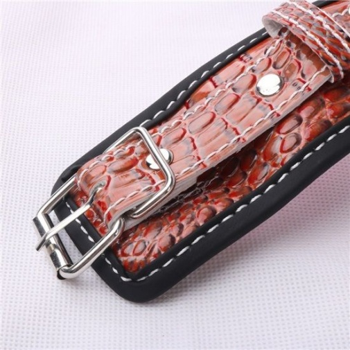MT - Leather Handcuffs with Pink Plush 2 photo