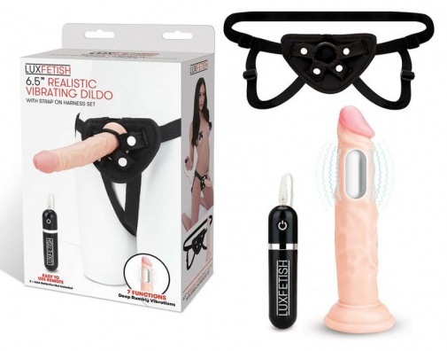 Lux Fetish - 6.5'' Realistic Vibrating Dildo & Strap-On Set photo