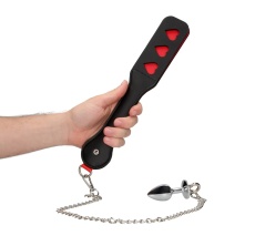 Ouch - Hearts Paddle w Metal Anal Plug - Black photo