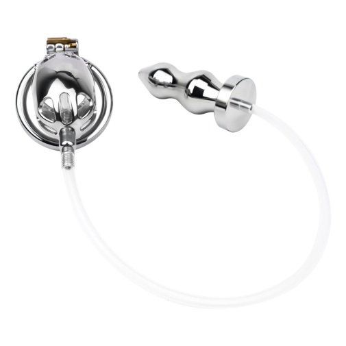 FAAK - Metal Chastity Cage w Catheter & Plug photo