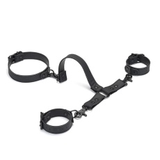Vegan Fetish - Wrist to Collar Restraint Set - Black photo