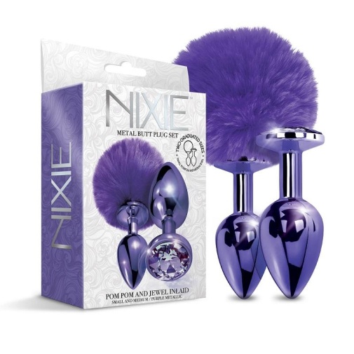 Nixie - 兔尾宝石金属后庭塞套装 - 紫色 照片