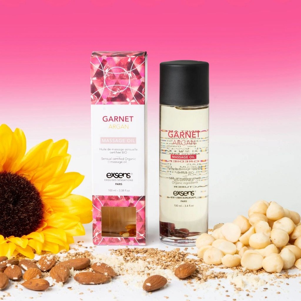 Garnet Argan is a sensual massage oil, ideal for daily use a... Exsens - Garnet Argan Massage Oil w Gemstones - 100ml photo-2