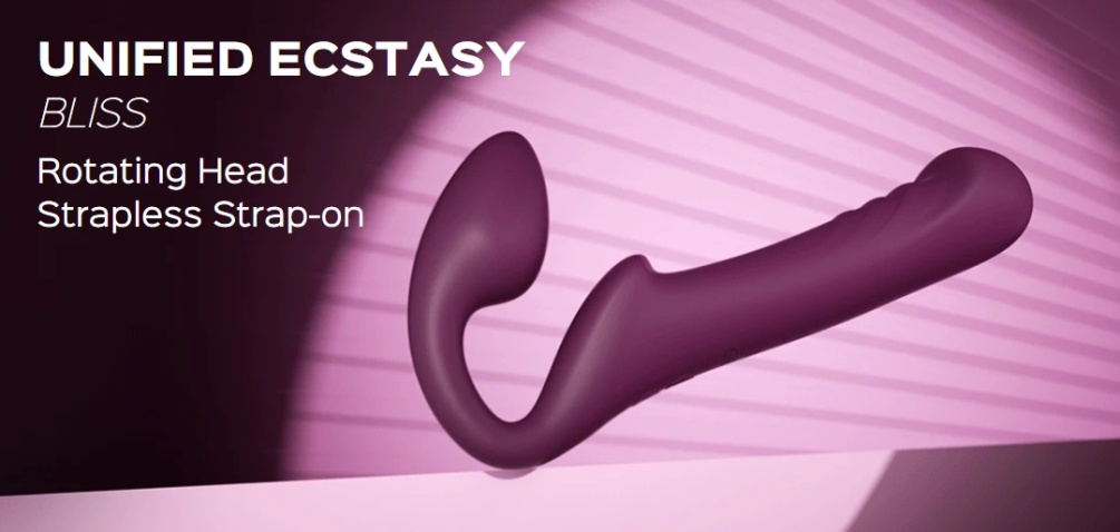 Strapless and Double-Ended: No harness needed for steamy str... Honey Play Box - Bliss Rotating Strapless Strap-On - Purple photo-5