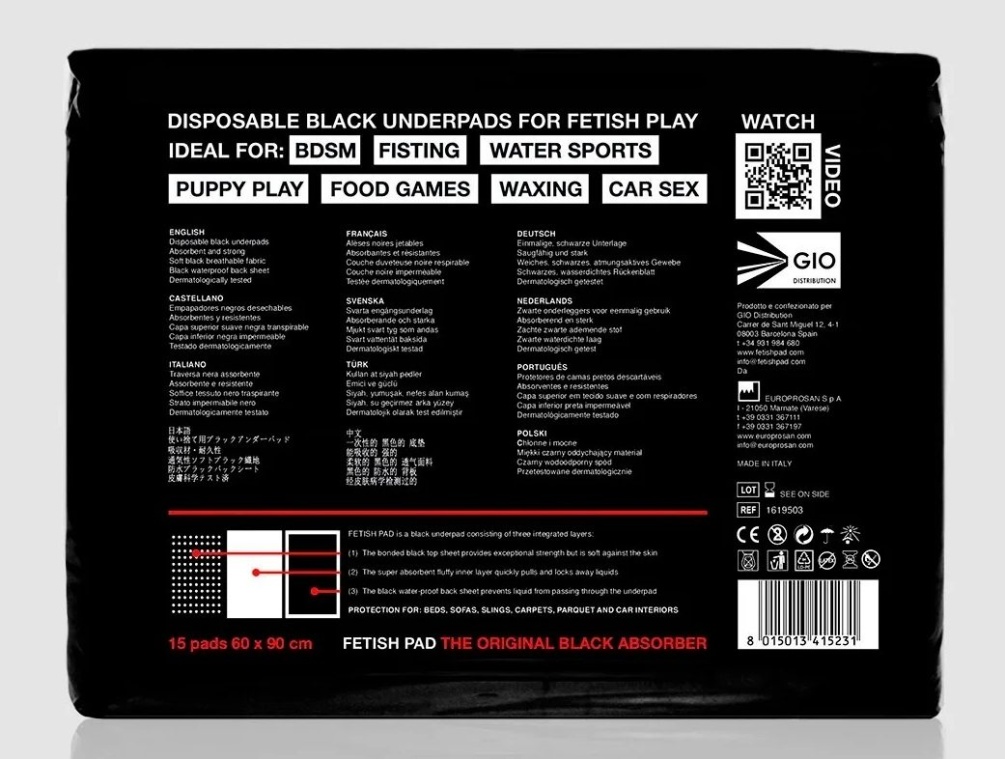 A pack of FETISH PAD contains 15 individual black underpads ... Fetish Pad - Disposable Absorbers - 15's Pack photo-9
