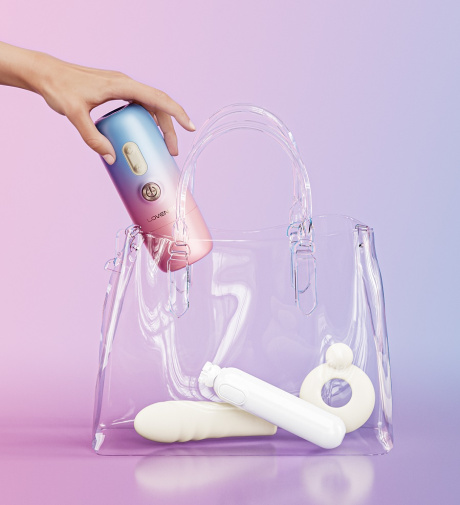Lovense - Spinel 可APP控推撞抽插加热式按摩棒手持/吸啜底盘 - 粉红色配蓝色 照片