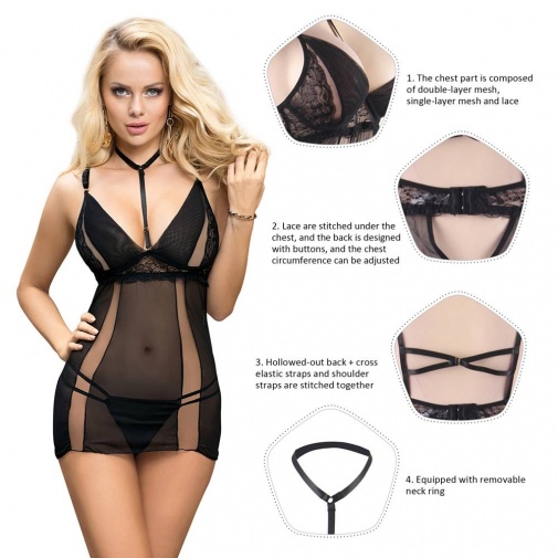 Ohyeah - Elegant Babydoll w Neck Ring - Black - XL photo