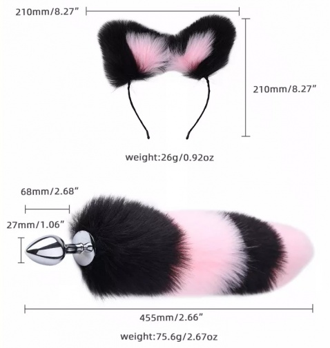 MT - Tail Plug w Cat Ears - Red/White photo