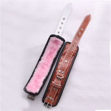 MT - Leather Handcuffs with Pink Plush 2 photo