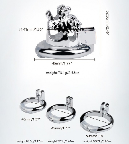 MT - Dragon Chastity Cage 50mm - Silver photo