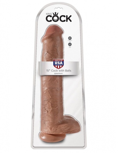King Cock - 仿真假阳具连睾丸 15'' - 焦糖色 照片