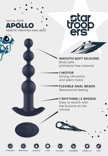 Dreamtoys - Apollo 震动后庭串珠塞 连遥控器 - 蓝色 照片