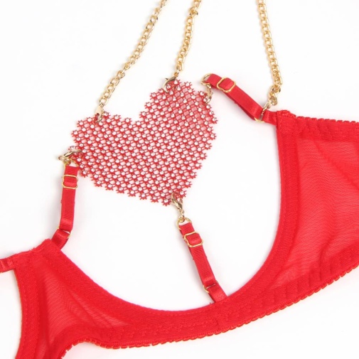 Ohyeah - Chain Heart Mesh Bra Set - Red - L photo