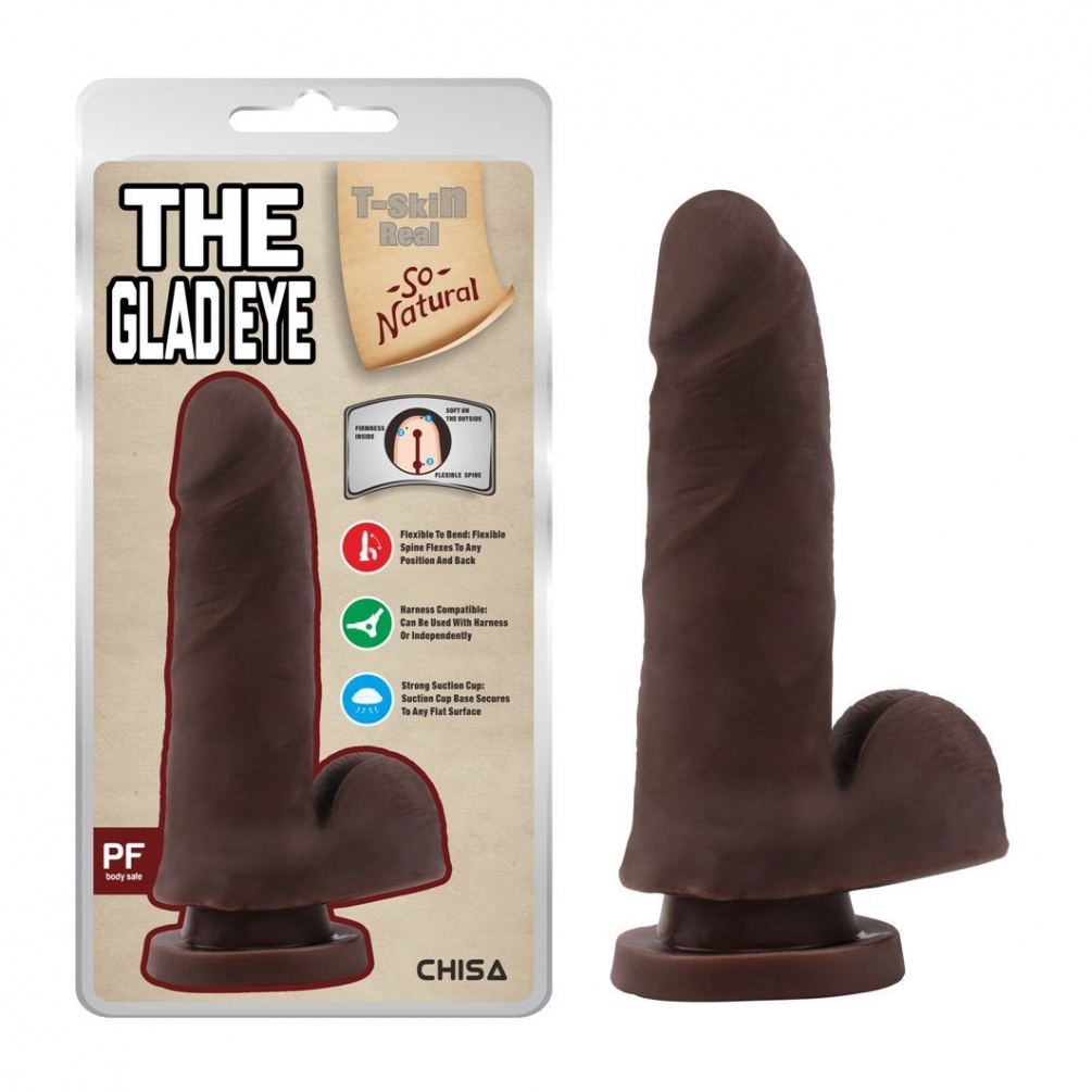 Anti-bacterial, Better-thanreal, Flexible Spine, Dual Densit... Chisa - Glad Eye Dual Density Dildo - Brown photo-7