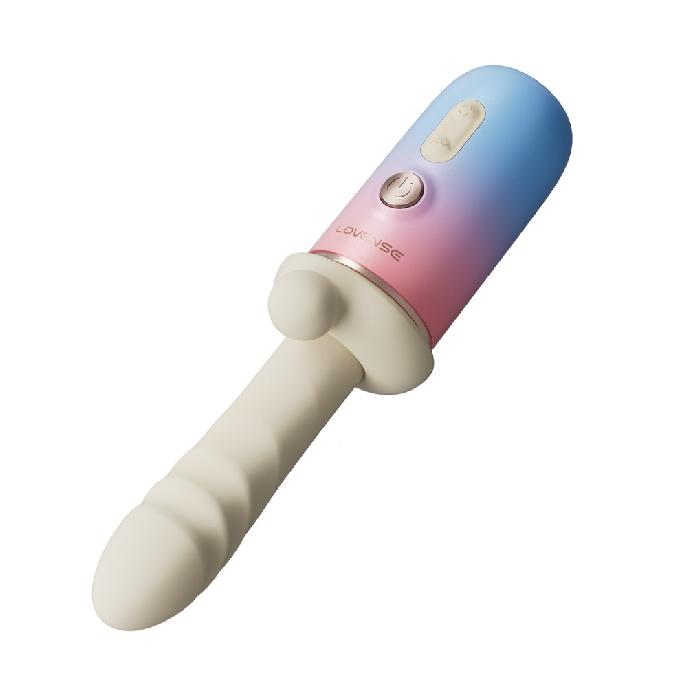 Lovense - Spinel 可APP控推撞抽插加热式按摩棒手持/吸啜底盘 - 粉红色配蓝色 照片-5