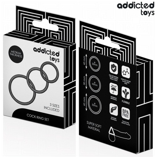 Addicted Toys - 陰莖環套裝 - 黑色 照片
