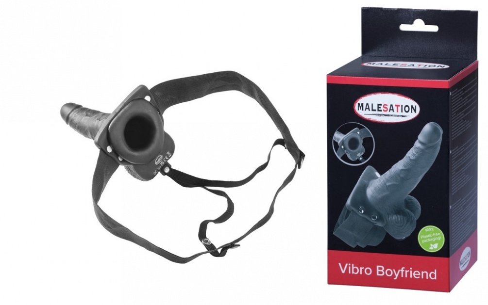 Extreme penetration! Strap-on penis strap-on with conspicuou... Malesation - Vibro Boyfriend Hollow Strap-On - Black photo-3