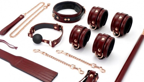 Liebe Seele - 4-Way Leather Hogtie w Clips - Wine Red photo