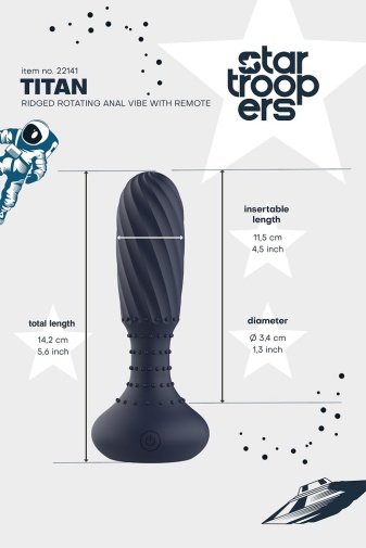 Dreamtoys - Titan 旋轉式震動扭紋後庭塞 連遙控器 - 藍色 照片