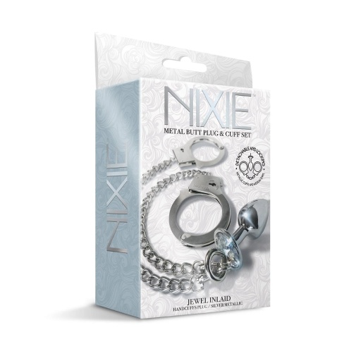 Nixie - 金屬後庭塞連手銬 - 銀色 照片