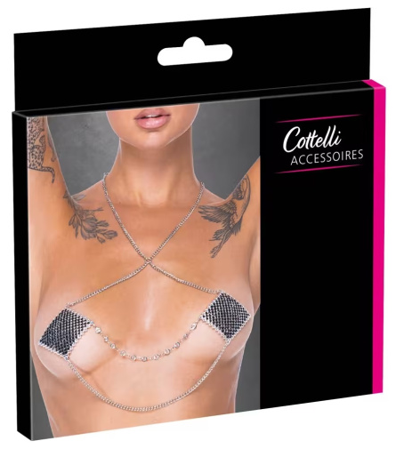 Cottelli - Glitter Nipple Stickers w Chain - Black 照片