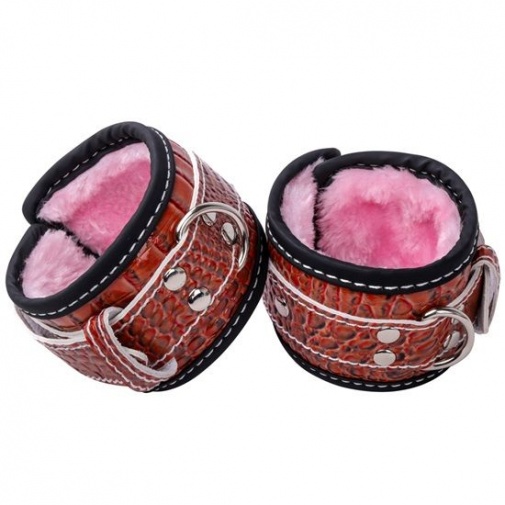 MT - Leather Handcuffs with Pink Plush 2 photo