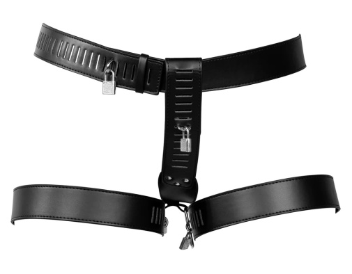 Ouch - Xtreme Female Chastity Belt w Leg Restraint - Black photo