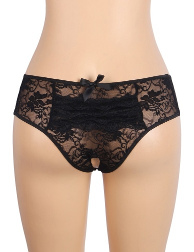 Ohyeah - Lace Crotchless Panty - Black - 2XL photo