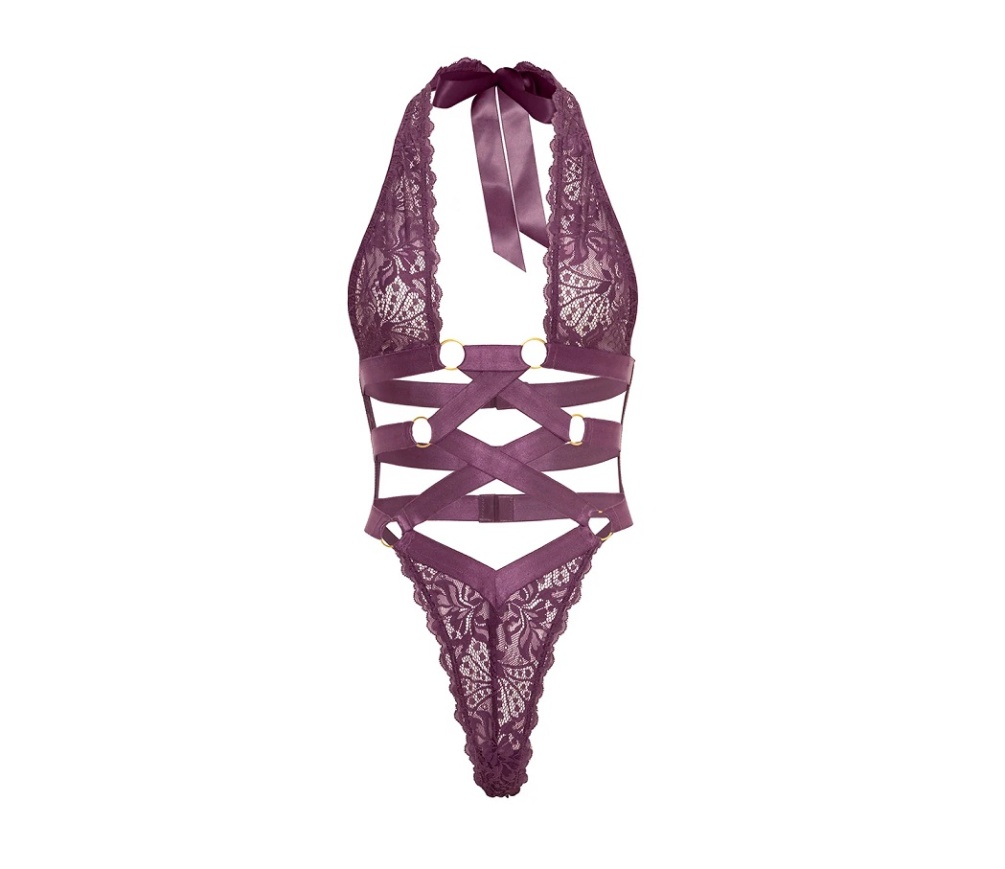 The Camille Lace Halter Teddy is the perfect playful additio... Oh La La Cheri - Camille Halter Teddy - Purple - L/XL photo-9