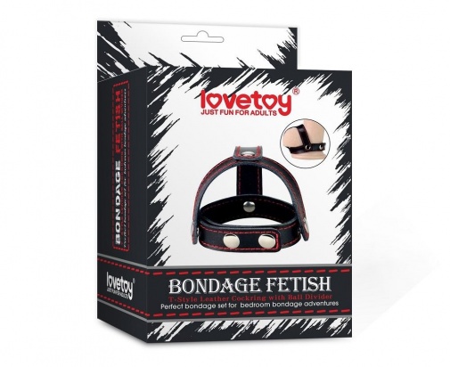 Lovetoy - Bondage Fetish 阴茎环连睾丸分隔带 - 黑色 照片