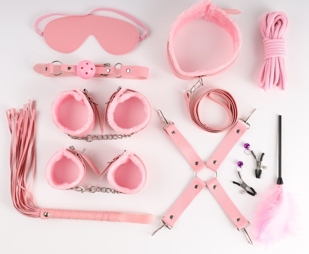 11 kits bondage set with fluff include collar with leash, ha... MT - Bondage Set 11pcs w Fluff - Pink photo-2