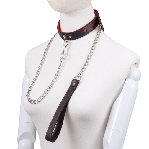 MT - Heart Collar w Leash - Black/Red photo