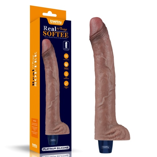 Lovetoy - 11" 超柔軟仿真震動假陽具 - 啡色 照片