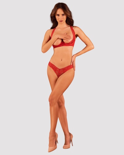 Obsessive - Lacelove Crotchless 2pcs Set - Red - XL/XXL photo