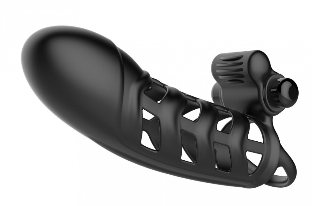 Penis sleeve in a structured design with a tip made of solid... Malesation - Vibro Cock & Clit Sleeve - Black photo-2